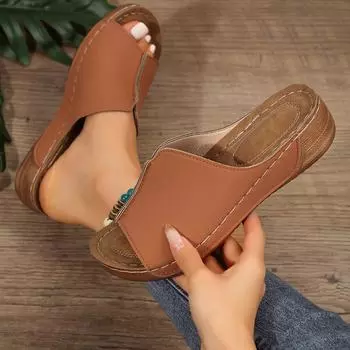 Fashion Women s Fashion Wedges Summer New Round Head Open Toe Soft Sole Car Suture Comfortable Large Size Sandals 35 белый