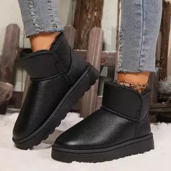 Fashion Women s Flat Boots 2024 Winter New Fashion Casual Outdoor Shoes Women s Light Round Toe Solid Color 36 чёрный