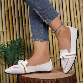 fashion Women s Flat Loafers Bow Pointy Mesh Casual Shoes Comfortable Walking Shoes Women s Light Lace-up Soft Bottom Flat Shoes Zapatos 36 белый
