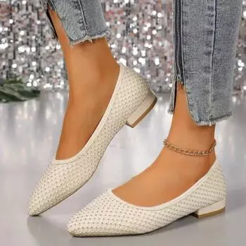 Fashion Women s Flat Shoes 2024 Spring and Autumn Pointed Rhinestone Casual Shoes Fashion Shallow Mouth Comfortable Women s Shoes Traf 36 золотой