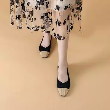 Fashion Women s Flat Shoes Spring Summer Square Toe Beautiful Color Matching Knitted Breathable Comfortable Casual Walking Shoes 34(Foot22cm) синий