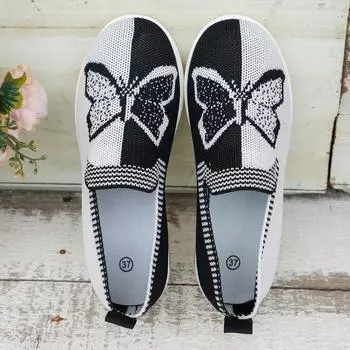 Модные женские туфли на плоской подошве с круглым носком, плоские туфли для женщин, туфли на платформе, нескользящие, удобные женские мокасины, туфли-бабочки 36 черный белый