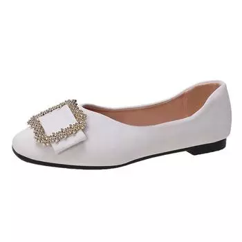 fashion Women s Flats Round Toe Shallow Shoes for Women Outdoor Dress Slip on Flats Anti-slip Platform Bling Metal Decoration Loafers 35 бежевый