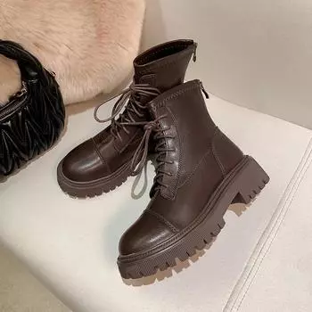 Модные женские ботильоны из натуральной кожи 2024 года, осень/зима, толстая подошва, британский стиль, высокие, средней длины, короткие ботинки 33