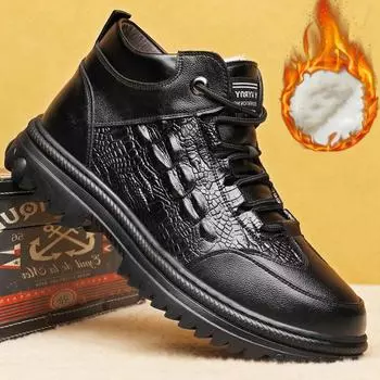 Fashion Women s Genuine Leather Crocodile Print Wool Inside Warm Snow Boot Sneakers Luxury British Fashion Leather Shoes Plus Size 38-44 38