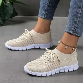 Fashion Women s Green Soft Sole Knitted Walking Shoes Lightweight and Breathable Running and Sports Shoes Women s Plus Size Flat Shoes 35 лавандовый
