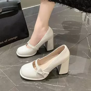 Fashion Women s High Heels 2025 Spring and Autumn Woman Thick Heeled Mary Jane Shoes Zapatos Mujer Slip on Bow Decoration Ladies Pumps 35