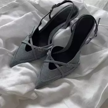 Fashion Women s High Heels Sandals Summer Stiletto Buckle Modern Shoes for Women s Sandals Trendy Pointed Toe High Heels Women s Shoes 34 синий