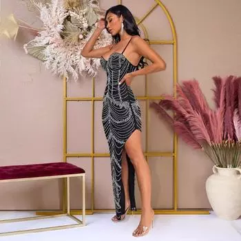 Fashion Women s Hot Drill Slim Sexy Bag Buttock Slit Dress S чёрный