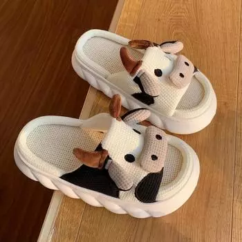 fashion Women s Kawaii Cartoon Cow House Slippers, Casual Slip on Platform Slipper, Comfortable Indoor Shoes Slippers Women Winter Shoes 36-37 бежевый