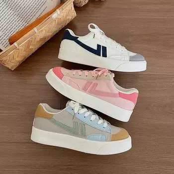 Fashion Women s Lace Up Sneakers Fashion Breathable Low Top Casual Shoes for Women Flats Outdoor Women s Walking Shoes Zapatos De Mujer 35 розовый