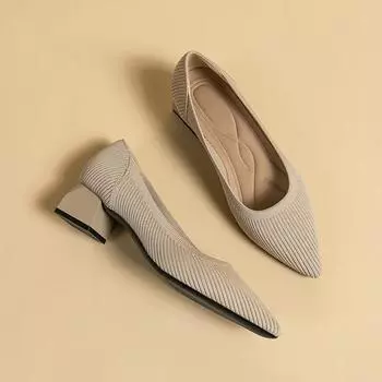 fashion Women s large high-heeled shoes Multicolor pointy knit breathable comfortable anti-skid rubber sole work shoes 2024 new autumn 34 чёрный