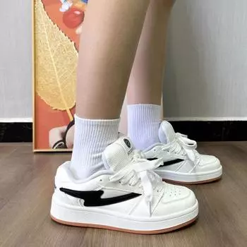 Fashion Women s Leather Casual Shoes 2024 Comfortable Women Shoes Platform Flat Bottom Soft-soled Shoes for Women White Sneakers 35 бежевый