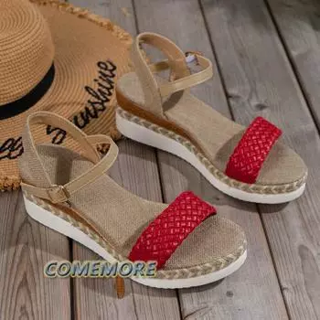 Fashion Women’s Lightweight Wedges Sandals Female Fashion Shoes Ladies Platform Casual Beach Outdoor Comfortable PU Sandalias Mujer 2024 36 бежевый