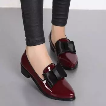 Fashion Women s Loafers Bow Pointed Toe Flat Shoes Shallow Mouth Commuter Daily Casual Patent Leather Work Occupation British 41 35 красный
