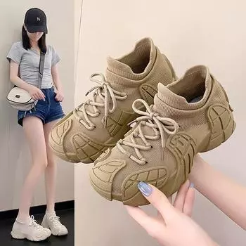 Fashion Women s Loafers Casual Sports Shoes Round Toe High Quality Women s Thick Sole Comfortable Women s Sports Shoes New Style 35 бежевый