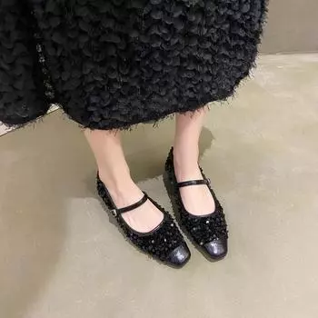 Модные женские туфли на низком каблуке, плоские, мягкие блестки, блестящие балетные туфли, весеннее танцевальное платье 2024 года 35 серебряный