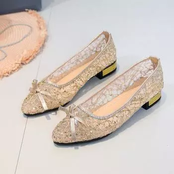 Fashion Women s Low Heel Shoes Fall New Pointed Head Shallow Mouth Mesh Hollow Breathable Butterfly Knot Flat Shoes 35 серебряный