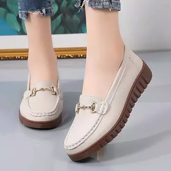 Fashion Women s Luxury Flat Shoes Ballet Dance Casual Shoes Leather Breathable Women s Boat White Flat Shoes Women s high-quality 2024 35 серый