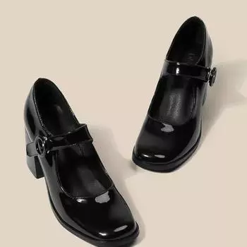 Fashion Women s Mary Jane Shoes Retro British Style Female Heeled Shoes Hepburn Black Womens Shoes Thick Heel Sapatos Feminino 34