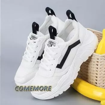 Fashion Women s Mesh Shoes Black White Red Thick Sole Sneakers Summer Spring Fashion Casual Vulcanized Shoes Non-slip 2024 New Lace-up 35-1 красный