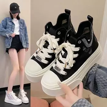 Модные женские сетчатые кроссовки на толстой подошве Модные вулканизированные туфли Женские кроссовки Женские высокие повседневные туфли 35 чёрный