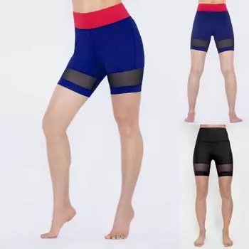 Модные женские шорты со средней талией и сетчатой строчкой, высокоэластичные спортивные брюки, брюки для бега для йоги L чёрный