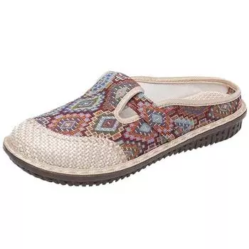 Модная женская нескользящая тканевая обувь Летние дышащие льняные сандалии и тапочки Женская верхняя одежда Мягкие тапочки Baotou 35 красный