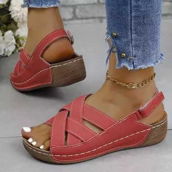 Fashion Women s Open Toe Platform Wedges Sandals Summer Retro Casual Heeled Sandals for Women Outdoor Plus Size Women s Platform Shoes 36 чёрный