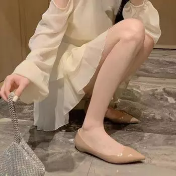 Fashion Women s Pointed Toe Flat Shoes Autumn Shallow Slip-on Comfortable Women s Fashion Shoes Outdoor Leather Breathable Women s Shoes 35 чёрный