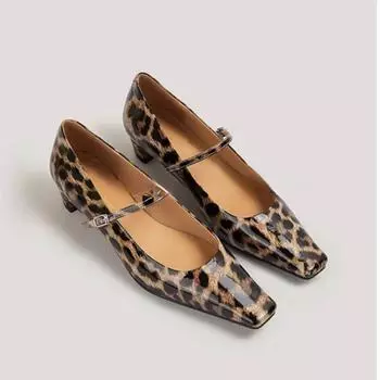 Fashion Women s Pumps 2024 Autumn New Square Toe Women Shoes Comfortable Low Heel Mary Jane Shoes Casual Fashion Female Leather Shoes 35 чёрный