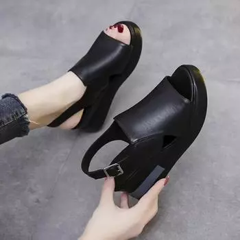 fashion Women s Retro Rome Beach Shoes Summer Fashion Wedge Platform Slippers Ladies Casual Peep Toe Soft Sandals Zapatos De Mujer 36 бежевый