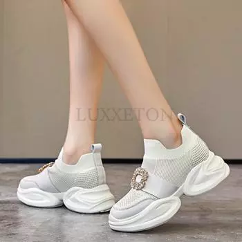 fashion Women s Rhinestone Dad Shoes Korean Style Thick Bottom Sneakers Spring Breathable Casual Loafers Zapatillas Deportivas Mujer 35