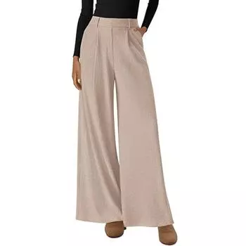 Fashion Women s Ribbed Casual Wide Leg Loose Straight Pants Elastic Waist Women s Trousers L бежевый