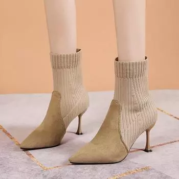 Fashion Women s Rubber Boots Boots-Women Winter Footwear Shoes Luxury Designer Rain 2024 Ankle Leather Pointy Ladies Fashion High 34 чёрный