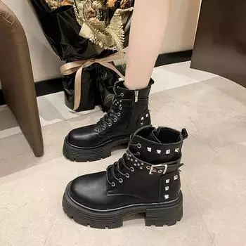 Fashion Women s Rubber Boots Footwear Zipper Rain Ankle 2024 New Lolita Autumn Women s Rock Solid Color Roman Basic Style Zapatos 35 чёрный