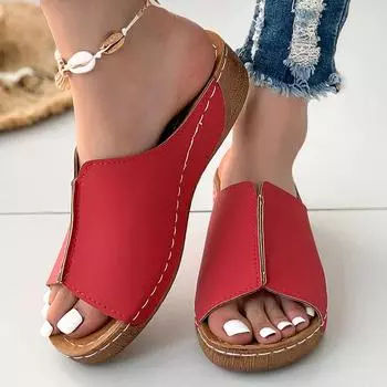 fashion Women s Sandals 2024 Summer Sandals Wedge Heels Sandalias Mujer Lightweight Wedges Shoes Women Heeled Slippers Summer Footwear 36 красный