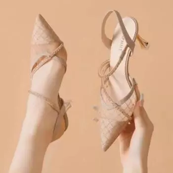 Fashion Women s Sandals Diamond Thin Heels Ladies Shoes Rhinestones Stiletto Pointed Toe for Party and Weddings Premium Low Price 35 серебряный