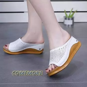 Fashion Women s Sandals Fashion Female New Wedge Heel Comfort Ladies Slip-on Summer Flats Slippers Casual Shoes Woman Sandalias De Mujer 35 коричневый