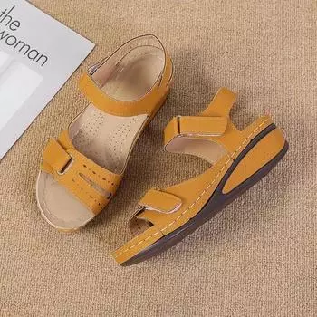 fashion Women s Sandals New Summer Handmade Ladies Shoes Leather Breathable Sandals Woman Flats Retro Style Cusomized Support Sandals 35 бежевый