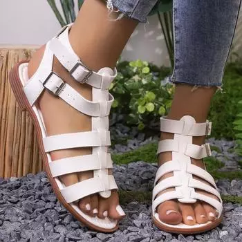 Fashion Women s Sandals Summer Elegant Woman Shoes with Low Heels Flats Casual Gladiator White Fish Toe with Best Selling 36 белый