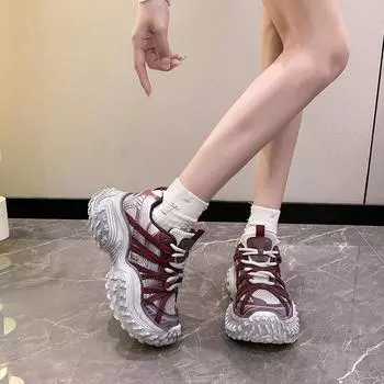 модная женская обувь 2024 года, повседневная, дизайнерская, брендовая, роскошная женская обувь, толстая подошва, кроссовки на толстой подошве, женская обувь для бега 35 чёрный