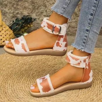 fashion Women s Shoes 2024 Cover Heel Women s Sandals Fashion Buckle Strap Daily Sandals Women Summer Peep Toe Plus Size Flat Sandals 36