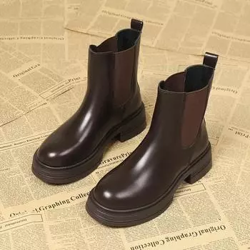 Fashion Women s Shoes 2024 Fashion Autumn Slip on Women s Boots Round Toe Solid Short Barrel Platform Water Proof Korean Style Boots 35 чёрный