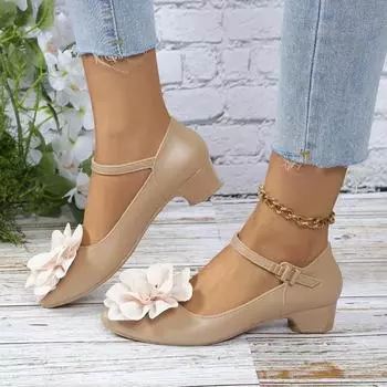 Fashion Women s Shoes 2024 Fashion Buckle Strap Women s High Heels New Floral Solid Office and Career Hot Sale Pointed Toe Heels Women 36 абрикосовый