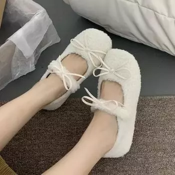 Fashion Women s Shoes 2024 Fashion One Kick Women s Flats Autumn Round Toe Bow Tie Suede Solid Solft Sole Casual Comfortable Flats Shoes 35 бежевый