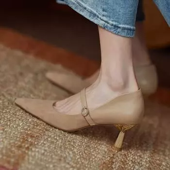 fashion Women s Shoes 2024 High Heels Evening Wear Women s Summer Shoes Bridal Pointed Toe High Heels Red Casual Chic Elegant 34 абрикосовый