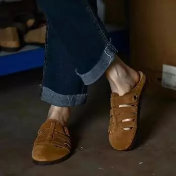 fashion Women s Shoes 2024 High Quality Summer Hot Selling Women s Slippers Fashion Solid Color Baotou Suede Women s Flat Slippers 35 верблюд