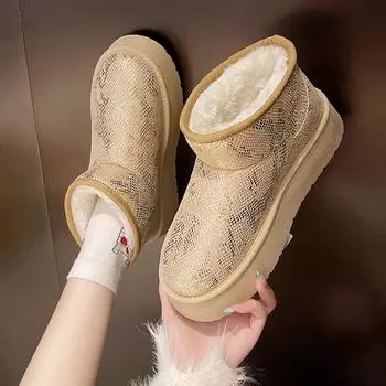 Fashion Women s Shoes 2024 High Quality Slip-on Women s Boots Fashion Short Plush Daily Boots Women Hot Sale Round Toe Solid Snow Boots 35 золотой