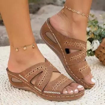 Fashion Women s Shoes 2024 High Quality Plus Size Women s Slippers Fashion Embroidery Casual Slippers Women New Peep Toe Wedge Slippers 36 синий